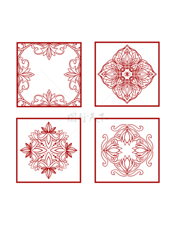 中国红古风装饰图案线条方形