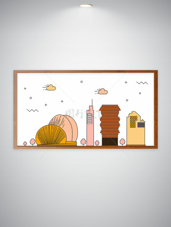 简约线条手绘城市风光建筑创意插画