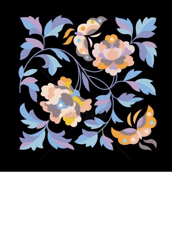  传统 欧式俄式 方形图案背景贴图九色鲜花和蝴蝶 蓝紫系列