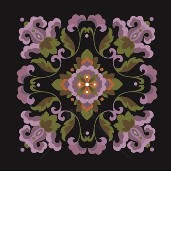 传统 欧式俄式 方形图案背景贴图 十字盛开花紫绿