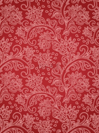 传统 欧式俄式花卉底图底纹  图案背景贴图 红底白线繁华纹
