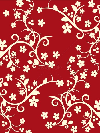 传统 欧式俄式花卉底图底纹  图案背景贴图  红底五叶白花图.