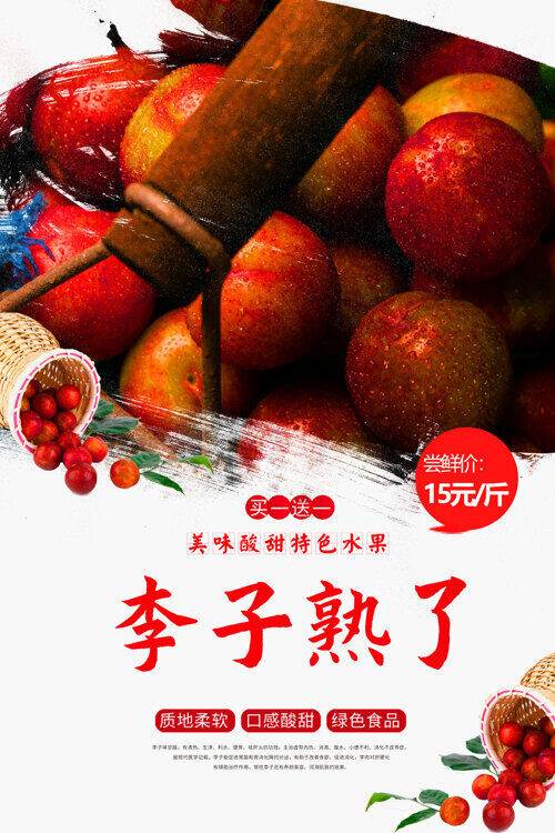 李子夏季水果果园促销海报
