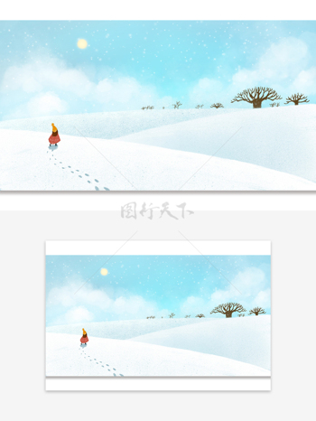 简约唯美冬日雪景意境插画