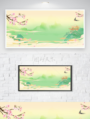 自然风光清新春天春暖花开古风插画背景