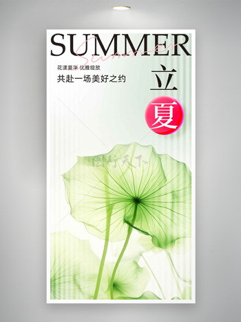 简约大气清新绿叶元素立夏节气海报