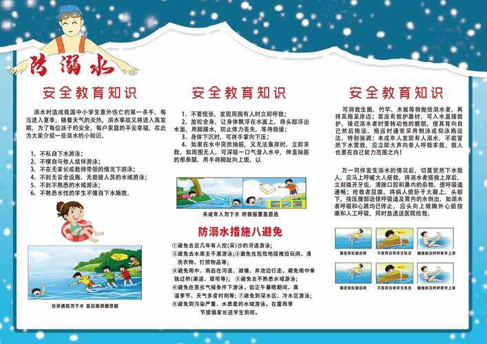 简约创意游泳插画防溺水安全教育知识三折页