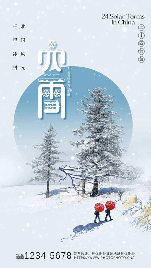 户外雪景银装素裹大雪节气创意主题海报